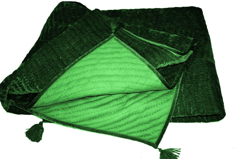 Emerald Green Quilt Velvet Blanket Velvet and Cotton Quilt Etsy