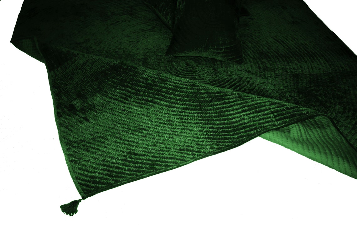 Emerald Green Quilt Velvet Blanket Velvet and Cotton Quilt Etsy
