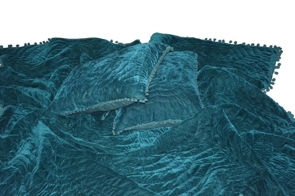 Emerald Green Velvet Quilt King Velvet Comforter Velvet Etsy
