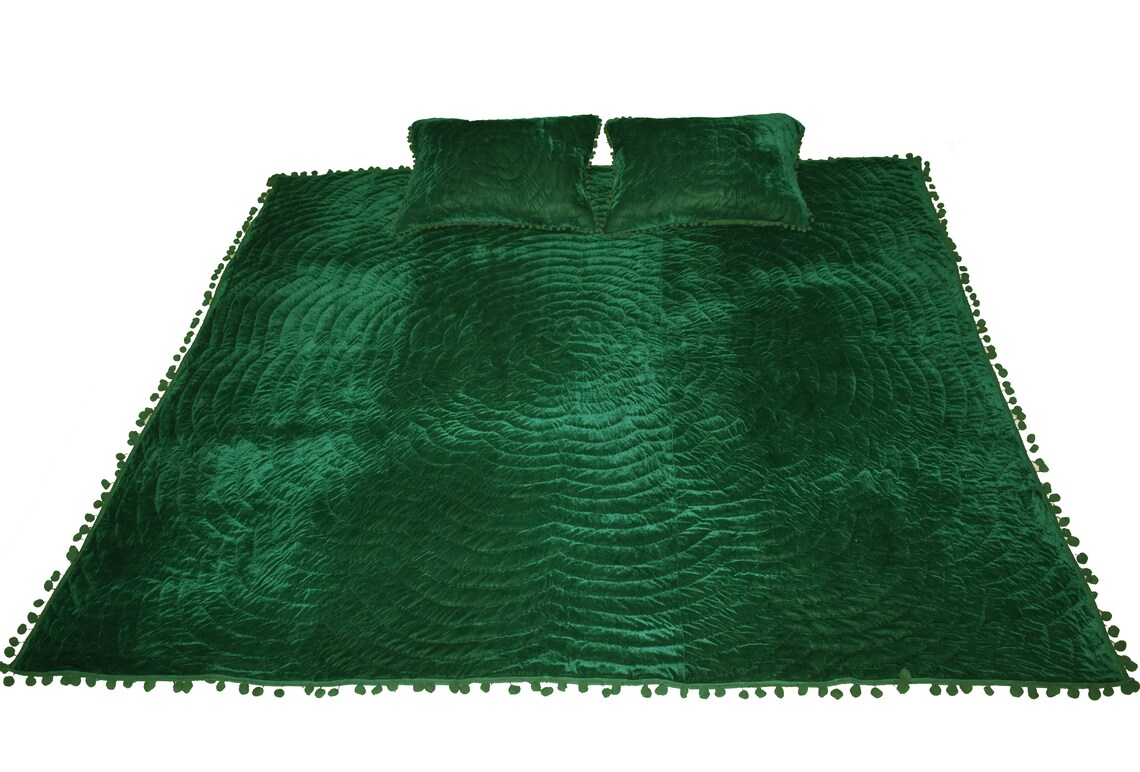 Emerald Green Velvet Quilt King Velvet Comforter Velvet Etsy