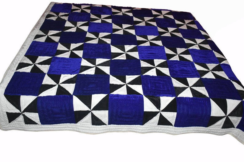 Blue Black Velvet Quilt King Blanket Velvet Comforter Weighted Etsy