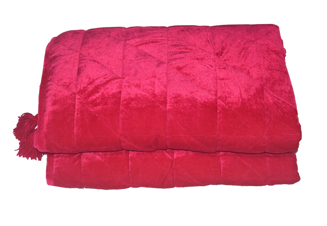 Fuchsia Velvet Quilt Throw Blanket Velvet Bedspread King Etsy