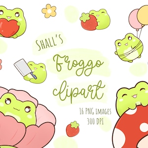 Kawaii grenouille Clipart- 2, Grenouille PNG, Grenouille mignonne Clipart, Critters des marais, Feuilles d’autocollants, Autocollants numériques, Invitations à des fêtes, Utilisation commerciale