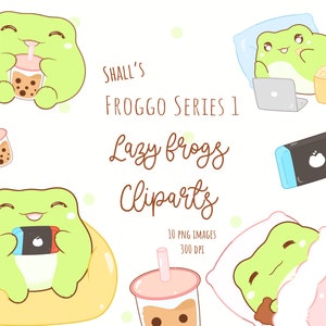 Cute Lazy frog clipart, Adesivi digitali clipart, Froggo series -1, Frog PNG, Frog watching movies, Frog playing games, Uso commerciale