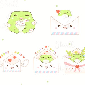Kawaii frog Clipart, Frog PNG, Frog happy mail Clipart, Happy mail, Stamps, Post clipart, Delivery clipart, Envelope clipart, Commercial Use image 4
