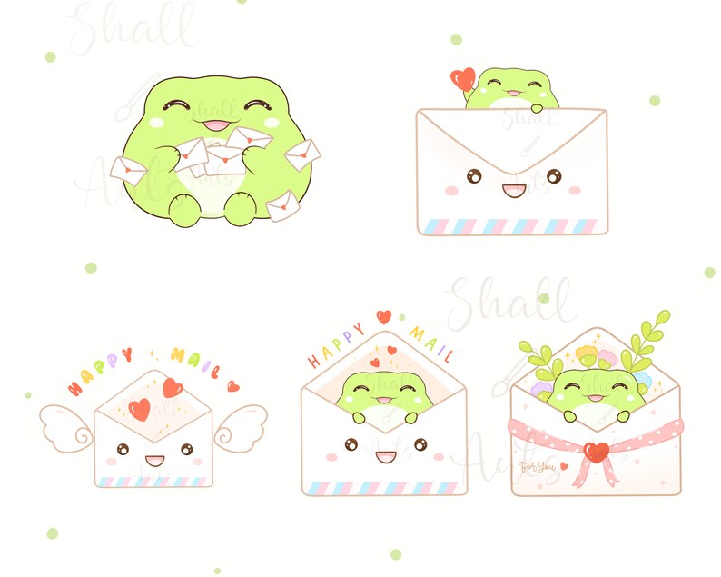 Kawaii frog Clipart, Frog PNG, Frog happy mail Clipart, Happy mail, Stamps, Post clipart, Delivery clipart, Envelope clipart, Commercial Use image 4