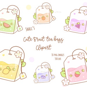 Kawaii Obst Tee Clipart, Tee PNG, Süße Früchte Clipart, Erdbeertee, Zitronentee, Planersticker, Pfirsich Tee, Tee Set Clipart, Obsttee