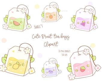 Kawaii Fruit tea Clipart, Tea PNG, Cute Fruits Clipart, Strawberry tea, Lemon tea, Planner stickers, Peach tea, Tea set clipart, Fruit tea