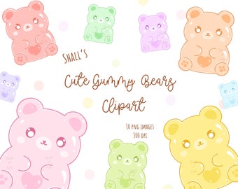 Cute Gummy Bears clipart, Bear PNG, Cute Chonky Gummy bear clipart, Digital stickers, Printable stickers, Kawaii bears, Planners stickers
