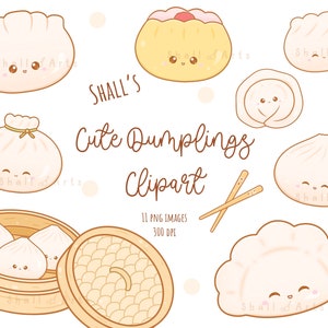 Cute Dumplings with faces clipart, Dumplings PNG, Dim sum clipart, Digital stickers, Kawaii food clipart, Asian food clipart