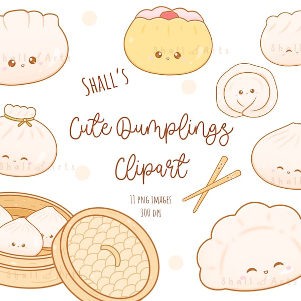 Süße Knödel mit Gesichtern Clipart, Knödel PNG, Dim Sum Clipart, digitale Aufkleber, Kawaii Essen Clipart, asiatisches Essen Clipart