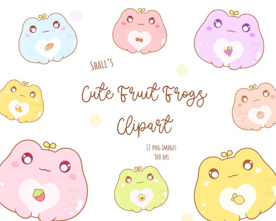 Kawaii Fruit Frogs Clipart, Frogs PNG, Cute Frog Clipart, Strawberry Frog, Planner stickers, Fruit Frogs, Peach Frog, Commercial Use