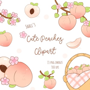 Cute Peaches clipart, Peach clipart, Foods clipart, Fruits clipart, Juicy peach clipart, Peach Fruits clipart, Cute blossom, Commercial Use