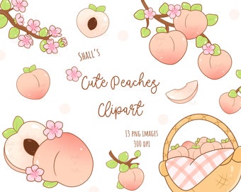 Cute Peaches clipart, Peach clipart, Foods clipart, Fruits clipart, Juicy peach clipart, Peach Fruits clipart, Cute blossom, Commercial Use