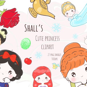 Cute Princess Clipart / Fairytale Clipart / Princess Movie Clipart / Descarga instantánea / Pegatina del planificador / Invitaciones a fiestas / Uso comercial