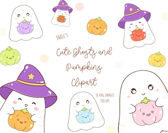 Cute Halloween ghosts clipart, Ghost PNG, Cute Halloween clipart, Pumpkin clipart, Autumn clipart, Cute Ghost clipart, Halloween, Pumpkin