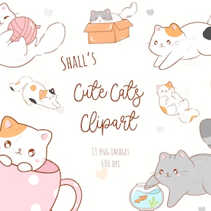 Süße Katzen Clipart, Katze PNG, Süße Katze spielen Clipart, Digitale Sticker, Druckbare Sticker, Kawaii Kätzchen, Kitty Icons, Planner Sticker