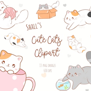 Cute cats clipart, Cat PNG, Cute cat playing clipart, Digital stickers, Printable stickers, Kawaii kittens, Kitty icons, Planners stickers