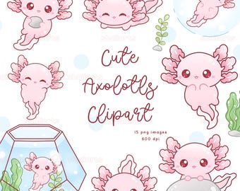 Axolotl clipart, Kawaii Axolotls, Axolotls PNG, Planner stickers, Party invitations, Pink clipart, Digital stickers, Pets clipart