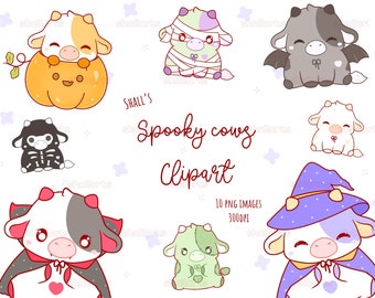 Cute Halloween spooky cows clipart, Cows PNG, Cute Halloween clipart, Digital stickers, Vampire clipart, Halloween, Ghost, Halloween animals