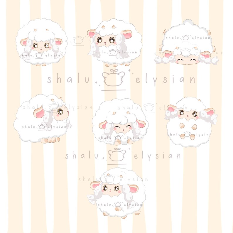 Kawaii Sheep Clipart | Woo loo Clipart | White Fluffy Sheep Clipart | Kawaii Download | Digital Download | Cute Sheep | Commercial Use image 2