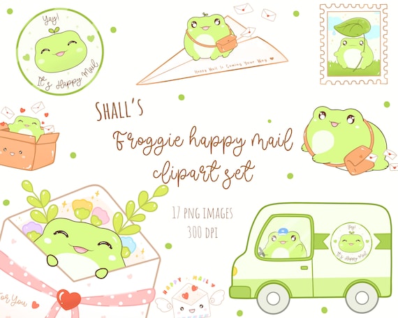 Kawaii frog Clipart, Frog PNG, Frog happy mail Clipart, Happy mail, Stamps, Post clipart, Delivery clipart, Envelope clipart, Commercial Use