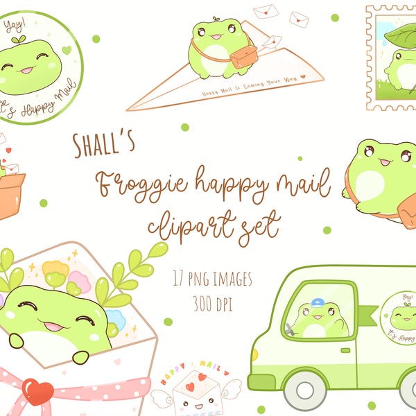 Kawaii frog Clipart, Frog PNG, Frog happy mail Clipart, Happy mail, Stamps, Post clipart, Delivery clipart, Envelope clipart, Commercial Use