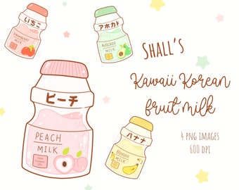 Cute korean fruit milk bottles, Milk clipart, Asian drinks clipart, Cute foods clipart, Peach milk, Strawberry milk, Cute drinks clipart