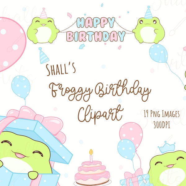 Kawaii frog Clipart, Frog PNG, Birthday frog Clipart, Digital sticker, Birthday clipart, Happy birthday , Party Invitations, Commercial Use