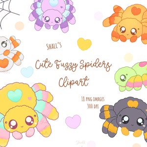 Cute Fuzzy Halloween spiders clipart, Spiders PNG, Cute Halloween clipart, Digital stickers, Spiders clipart, Halloween, Black spider