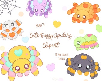 Cute Fuzzy Halloween spiders clipart, Spiders PNG, Cute Halloween clipart, Digital stickers, Spiders clipart, Halloween, Black spider