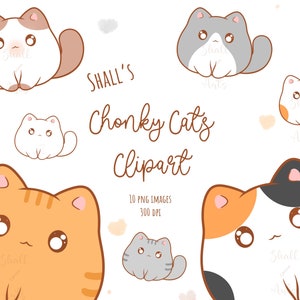 Niedliche Katzen Clipart, Katze PNG, süße Chonky Katzen Clipart, digitale Aufkleber, druckbare Aufkleber, Kawaii Kätzchen, Kitty Symbole, Planer Aufkleber