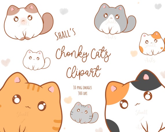 Cute Cats Clipart, Cat PNG, Cute Chonky Cats Clipart, Digital