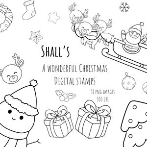 Cute Christmas Digital Stamps | Cute Clipart | Snowflake | Santa | Christmas Tree | Commercial Use | Scandinavian Christmas | PNG Bundle