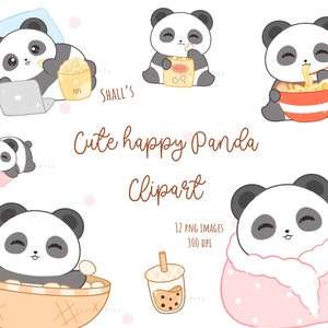 Kawaii panda clipart, Happy panda clipart, Sleeping panda clipart, Aziatisch eten clipart, Panda eten ramen clipart, Dumplings clipart, Panda