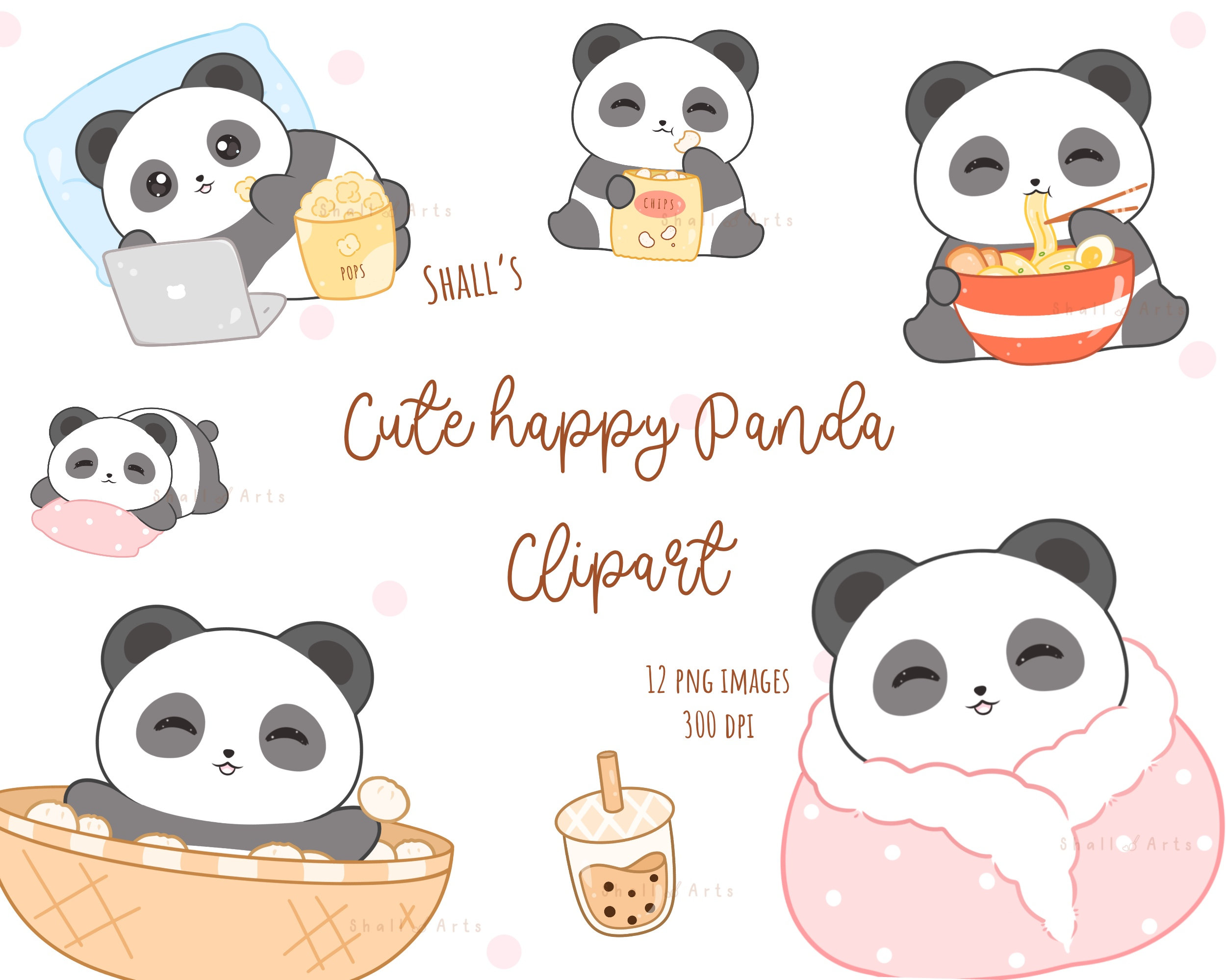 Cute Pandas Clip Art, Panda Clip Art, Panda Clipart, Cute Panda Clipart,  Kawaii Panda, Kawaii Clipart - pnd01