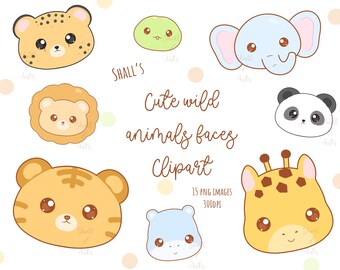 Cute wild animal faces clipart, Animal headshot clipart, Safari animals clipart, Lion clipart, Wildlife clipart, Jungle animals clipart