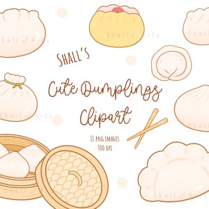 Cute Dumplings clipart, Dumplings PNG, Dim sum clipart, Digital stickers, Printable stickers, Kawaii food clipart, Asian food clipart
