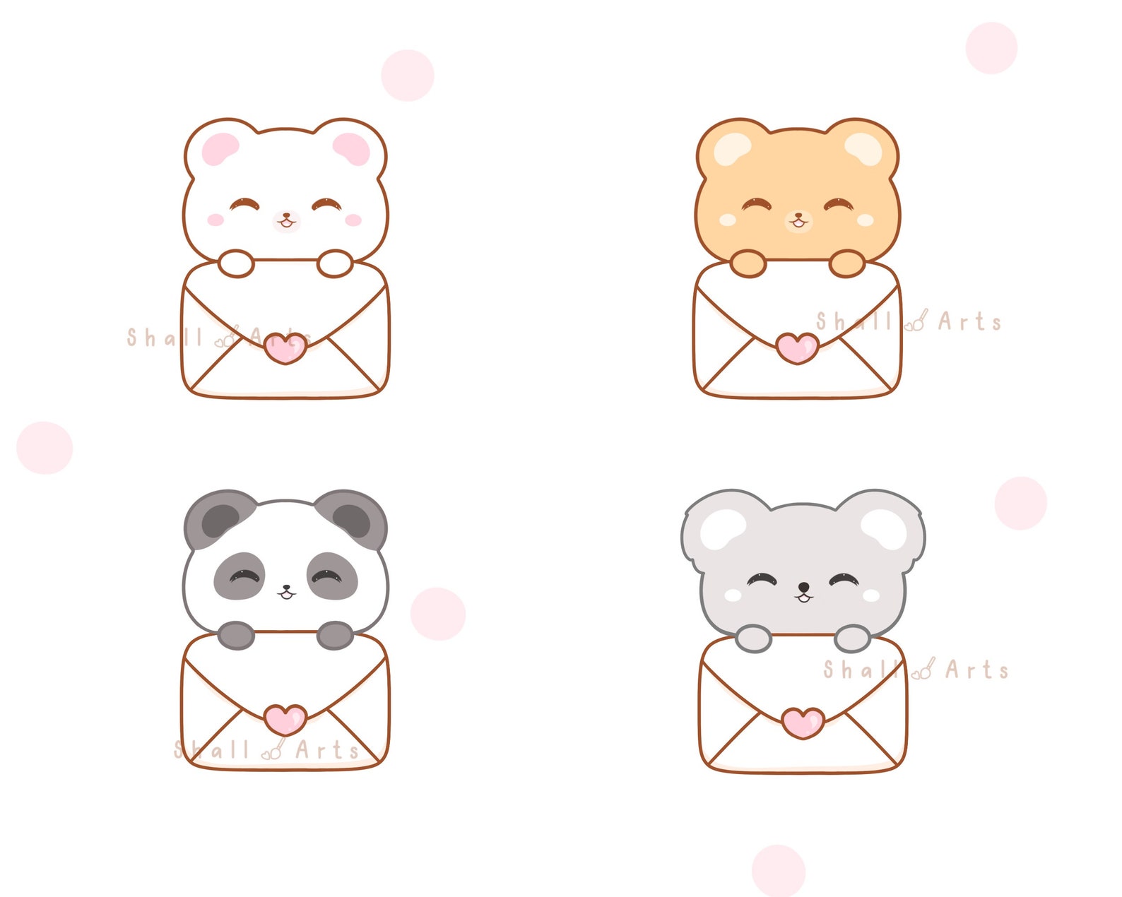 Kawaii Animals With Envelope Clipart Envelope PNG Heart - Etsy