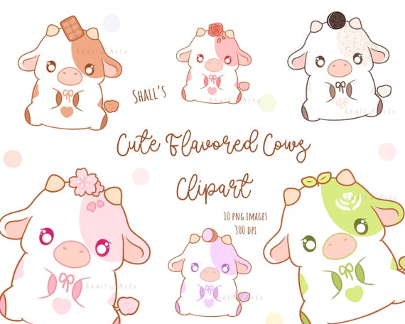 Kawaii Flavored Cows Clipart, Cows PNG, Cute Cows Clipart, Chocolate cow, Cute Cow, Planner stickers, Sakura Cows,Coffee cow, Commercial Use