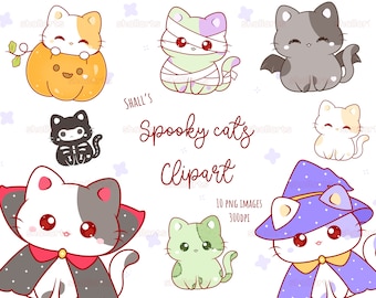 Leuke Halloween griezelige katten clipart, Cats PNG, Cute Halloween clipart, Digitale stickers, Vampire clipart, Halloween, Ghost, Halloween dieren