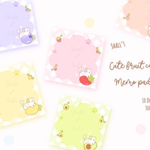 Cute fruit cats memo pad, Cute memo pad, Digital download, Printable memo pad, Cute cats memo pad clipart, Notepad printable, Commercial use