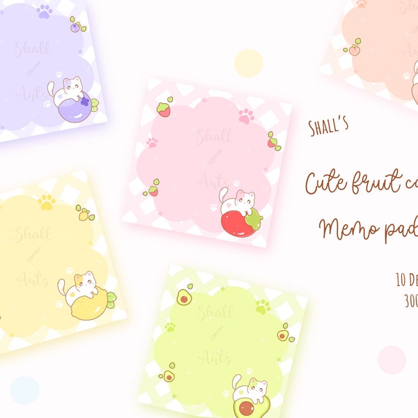 Cute fruit cats memo pad, Cute memo pad, Digital download, Printable memo pad, Cute cats memo pad clipart, Notepad printable, Commercial use