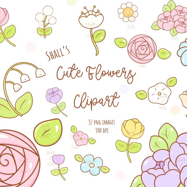 Cute flowers clipart, Flowers PNG, Flower doodles clipart, Flower stickers, Pink flowers, Mini flowers, Cute bouquet Clipart, Color flowers