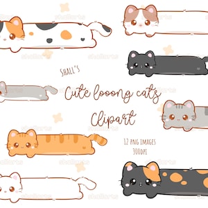 Imágenes prediseñadas de gatos largos lindos, PNG de gatos, imágenes prediseñadas de gatos negros, pegatinas digitales, imágenes prediseñadas de gatos Kawaii, imágenes prediseñadas de razas de gatos, etiquetas de gatos, gatos blancos
