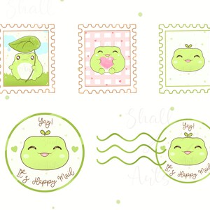 Kawaii frog Clipart, Frog PNG, Frog happy mail Clipart, Happy mail, Stamps, Post clipart, Delivery clipart, Envelope clipart, Commercial Use image 3