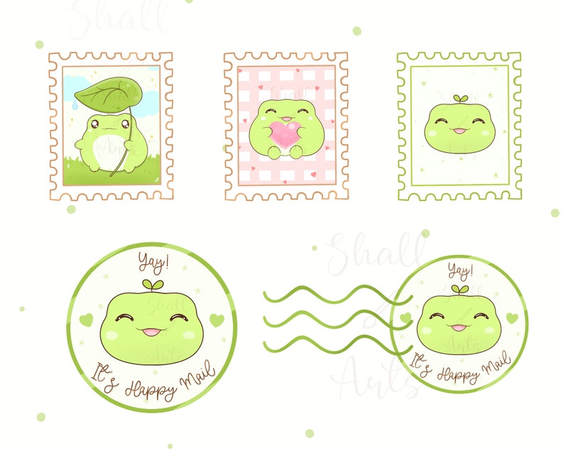 Kawaii frog Clipart, Frog PNG, Frog happy mail Clipart, Happy mail, Stamps, Post clipart, Delivery clipart, Envelope clipart, Commercial Use image 3