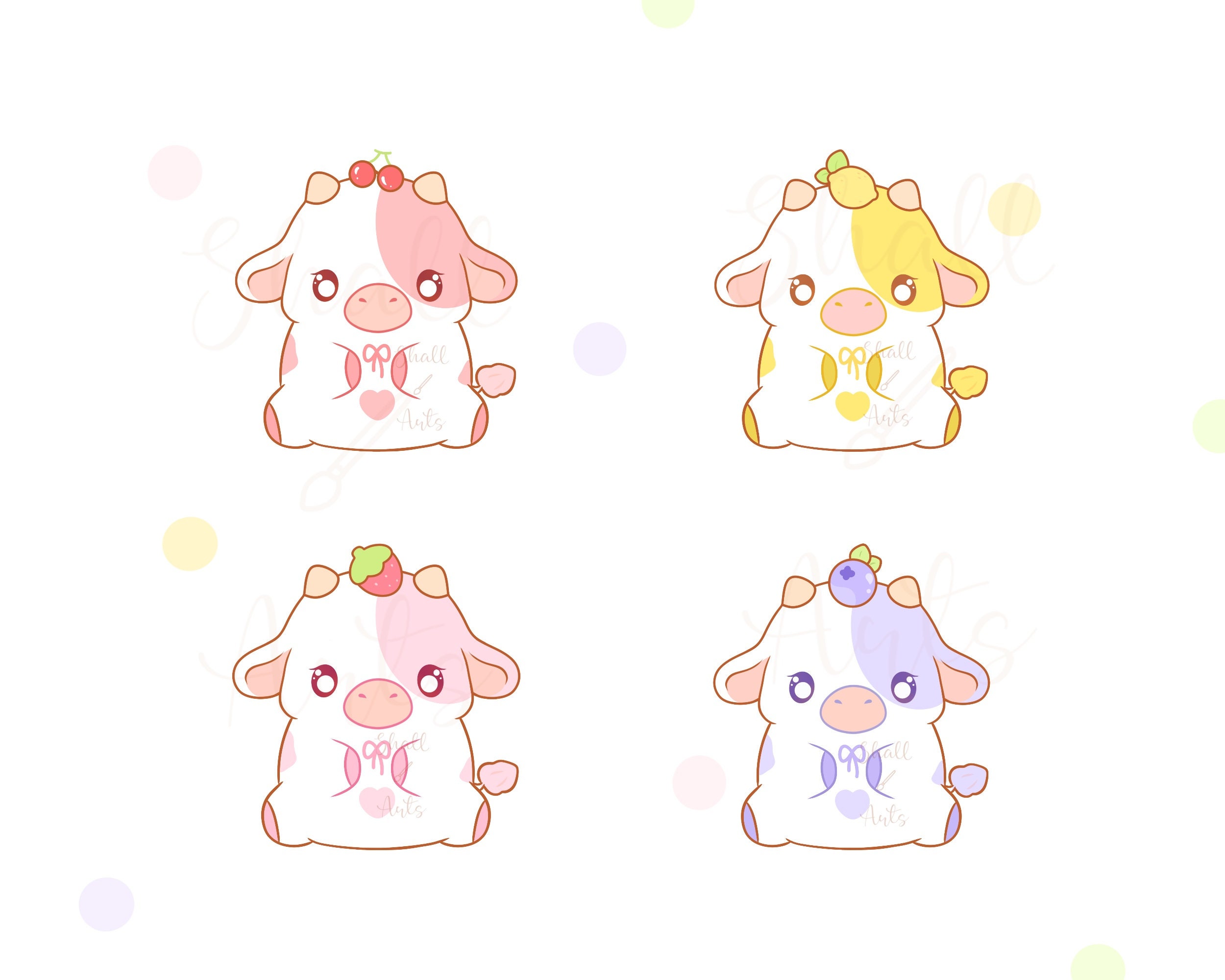 Kawaii Fruit Cows Clipart Cows PNG Cute Cows Clipart Etsy Australia