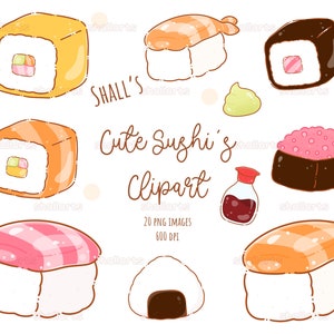 Cute Sushi clipart, Sushi PNG, Onigiri clipart, Digital sticker, Kawaii food clipart, Asian food clipart, Cute food clipart, Seafood clipart