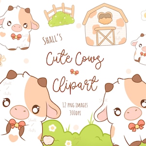 Kawaii Kuh Clipart | Kühe PNG | Süße Kühe Clipart | Bauernhof Tiere | Süße Kühe | Planer Sticker | Party Einladungen | Kommerzielle Nutzung